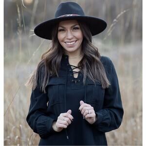 Haute Hippie Black Long Sleeve Cuff Lace Up Boho Country Silk Blouse Top Size XS